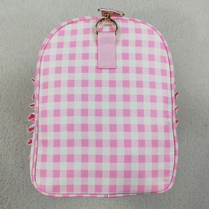 Adult Women Pink Checked Print Zipper Gym Bags BA0469