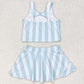 Baby Girls Swimsuits Summer Blue Stripes Top Skirts Active Wear Sets GSD0990