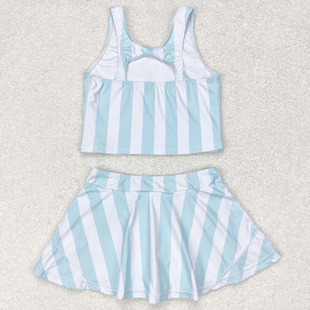 Baby Girls Swimsuits Summer Blue Stripes Top Skirts Active Wear Sets GSD0990