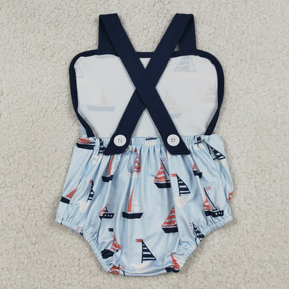 Baby Boys Rompers Blue Strap Boats Plaid Rompers SR3945