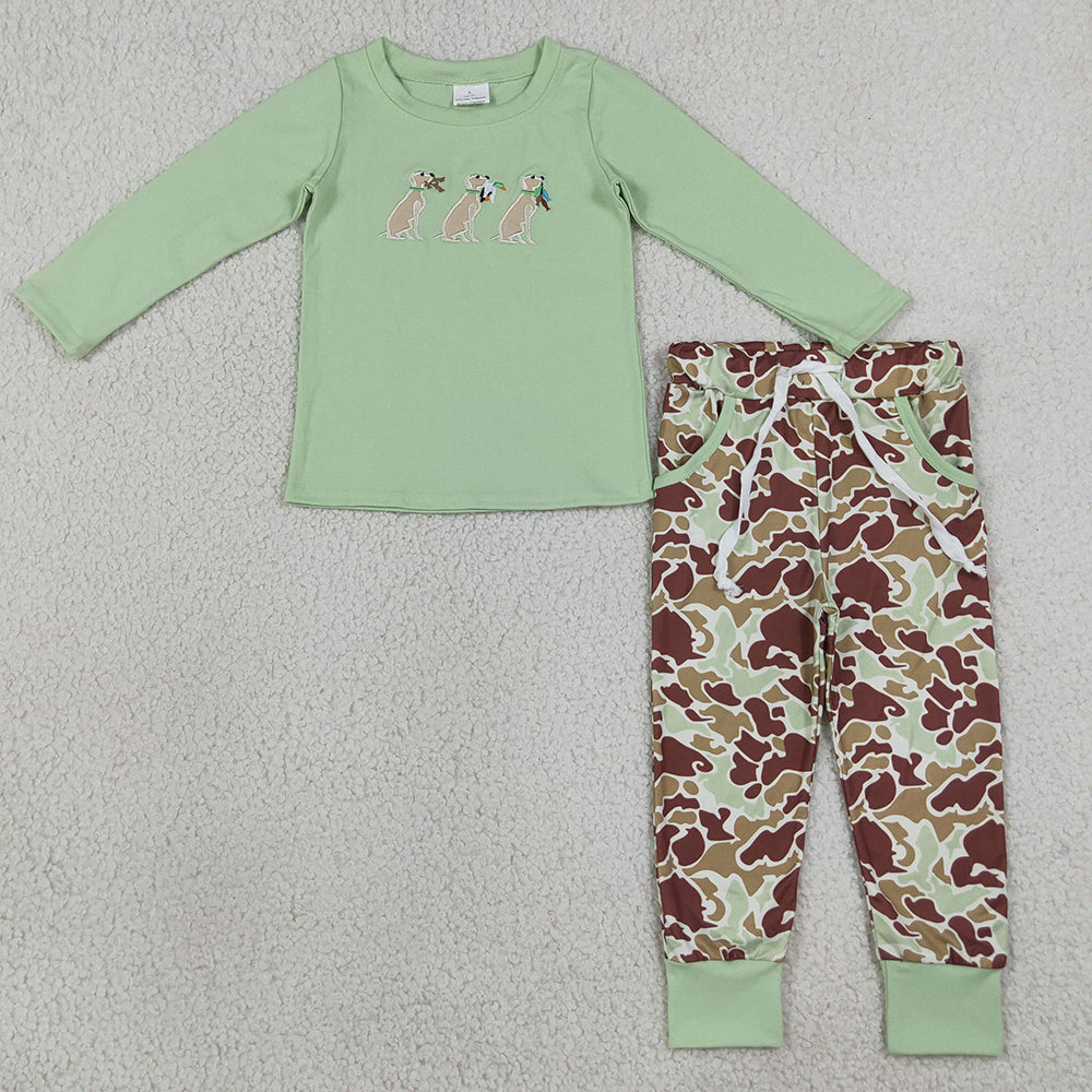 Baby Boys Clothes Embroidery Dogs Ducks Top Camo Pockets Joggers Hunting Clothes Sets BLP1492