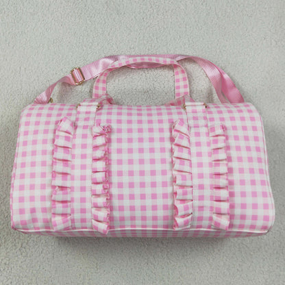 Adult Women Pink Checked Print Zipper Gym Bags BA0469