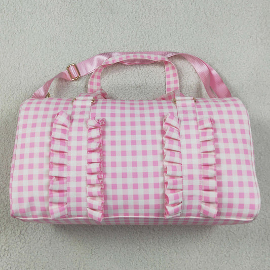 Adult Women Pink Checked Print Zipper Gym Bags BA0469