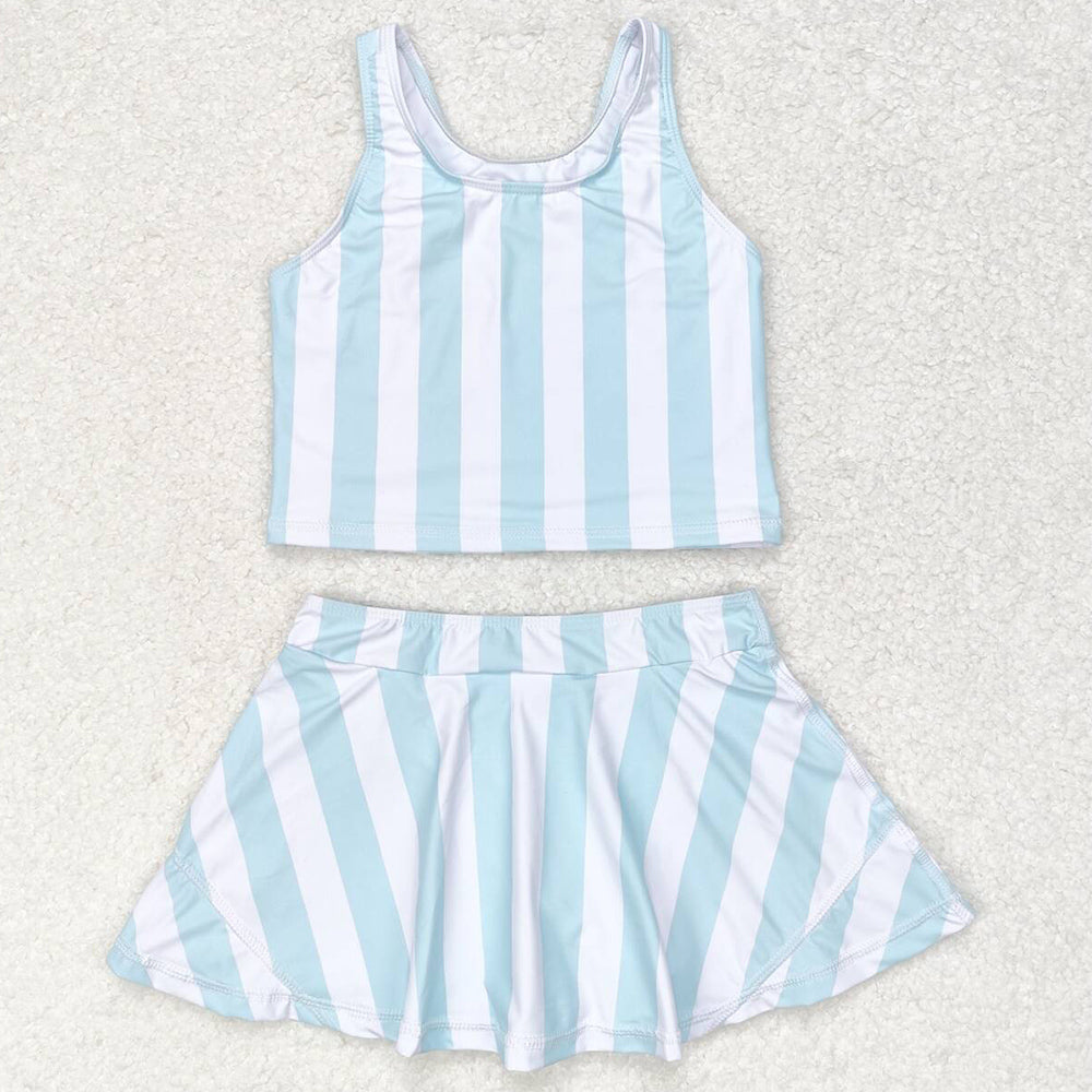 Baby Girls Swimsuits Summer Blue Stripes Top Skirts Active Wear Sets GSD0990