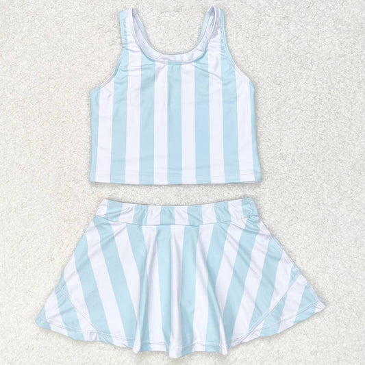 Baby Girls Swimsuits Summer Blue Stripes Top Skirts Active Wear Sets GSD0990