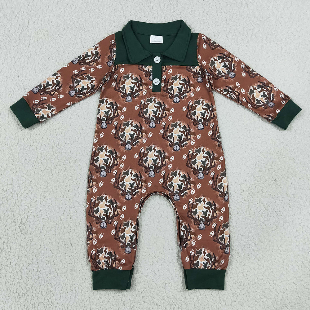 Baby Boys Rompers Long Sleeve Camo Deer Button Hunting Pant Rompers LR3013