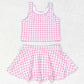 Baby Girls Swimsuits Summer Pink Checkered Top Skirts Clothes Sets GSD0992