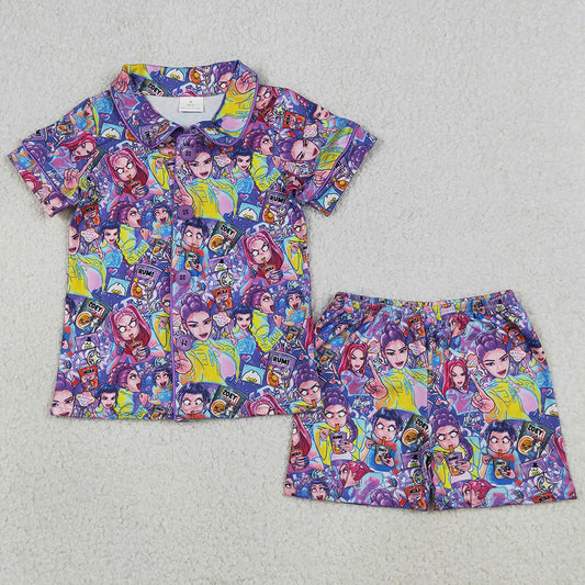 Baby Girls Pajamas Demon Hunter Button Top Shorts Pajamas Sets GSSO3087