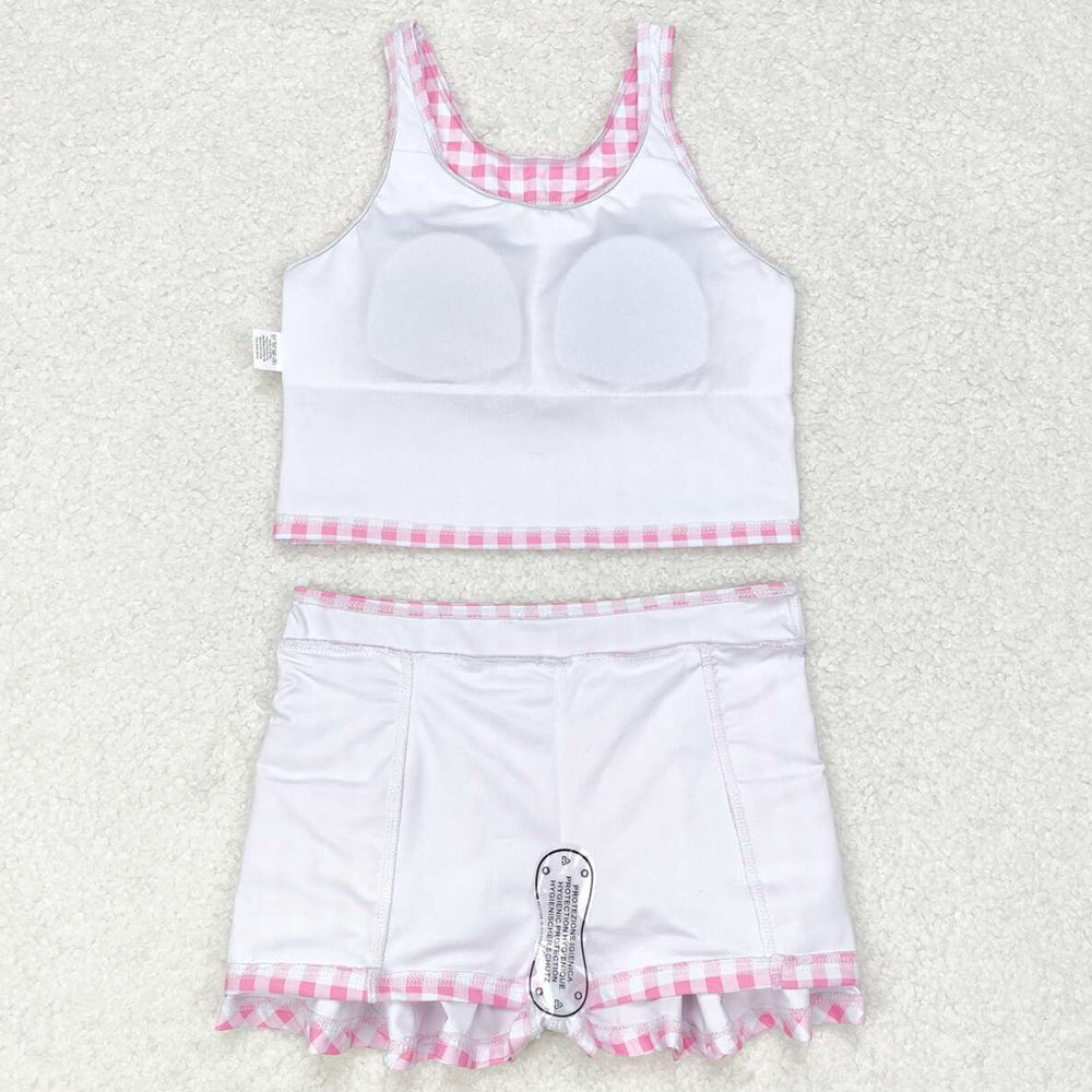 Baby Girls Swimsuits Summer Pink Checkered Top Skirts Clothes Sets GSD0992