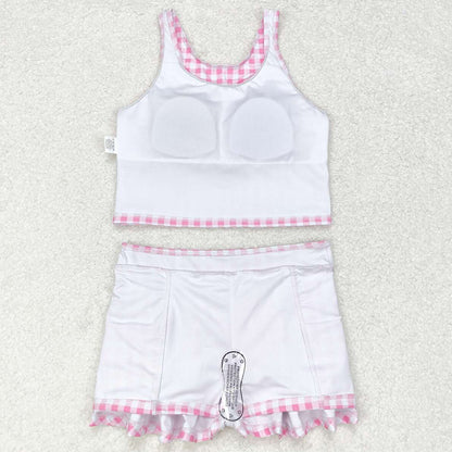 Baby Girls Swimsuits Summer Pink Checkered Top Skirts Clothes Sets GSD0992