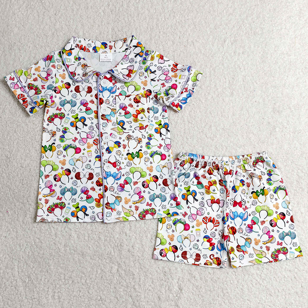 Baby Girls Pajamas Cartoon Mouses Button Shirts Pocket Tops Shorts Pajamas Clothes Sets BSSO0816