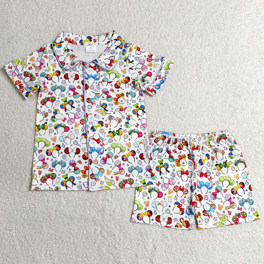 Baby Girls Pajamas Cartoon Mouses Button Shirts Pocket Tops Shorts Pajamas Clothes Sets BSSO0816