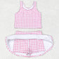 Baby Girls Swimsuits Summer Pink Checkered Top Skirts Clothes Sets GSD0992