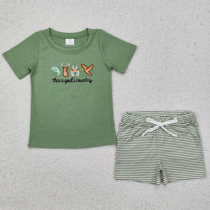 Baby Boys Clothes God Country Hunting Tee Shirt Shorts Clothes Sets BSSO1108 GSSO1614