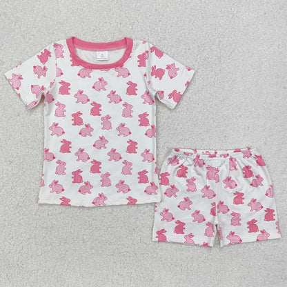 Baby Girls Pajamas Easter Pink Rabbits Shirt Shorts Pajamas Clothes Sets BSSO1163 GSSO1700