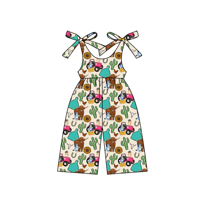 Preorder moq 5 Baby Girls Sleeveless Trucks Cartoon Dogs Farm Jumpsuits 4.15
