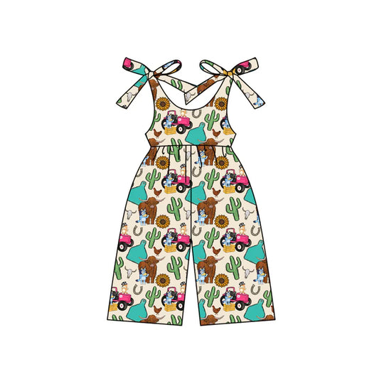 Preorder moq 5 Baby Girls Sleeveless Trucks Cartoon Dogs Farm Jumpsuits 4.15