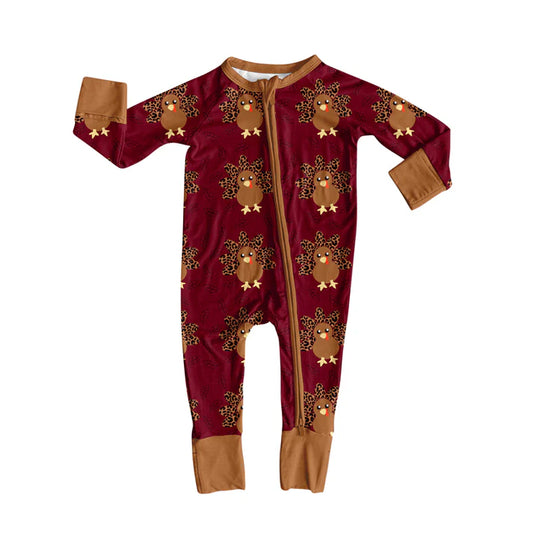 Preorder moq 5 Baby Infant Boys Long Sleeves Red Leopard Turkey Plaid Zipper Romper 7.15