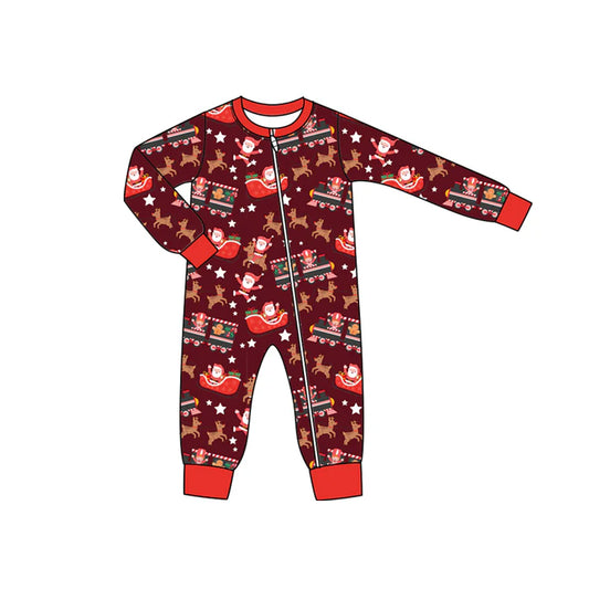 Preorder moq 5 Baby Infant Boys Long Sleeves Red Santa Deer Trees Stars Zipper Romper 7.15