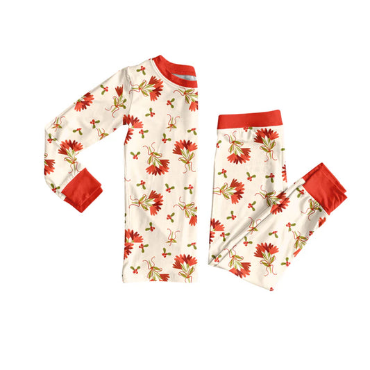 Preorder (moq 5)Baby Girls Long Sleeves Red Leaves Bows Top Pants Pajamas Sets 5.28