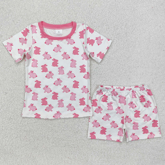 Baby Girls Pajamas Easter Pink Rabbits Shirt Shorts Pajamas Sets GSSO1700