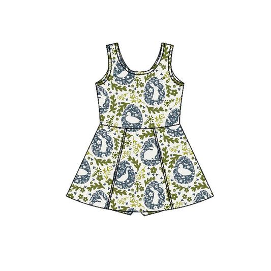 Preorder (moq 5)Baby Girls Sleeveless Flowers Rabbits Shorts Easter Knee Length Dresses 12.27