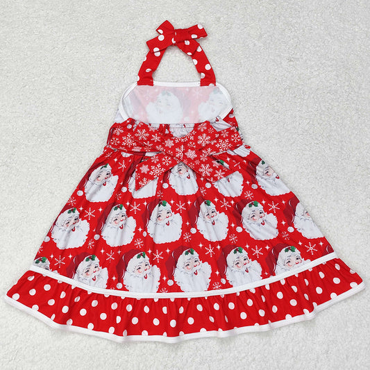 Baby Girls Dress Christmas Red Santa Belt Halter Knee Length Dresses GSD1345