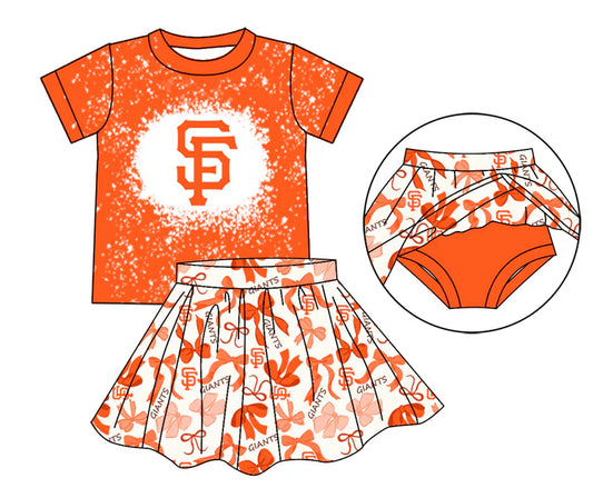 Preorder moq 5 S F bleached top bow skirt girls team outfits 8.23