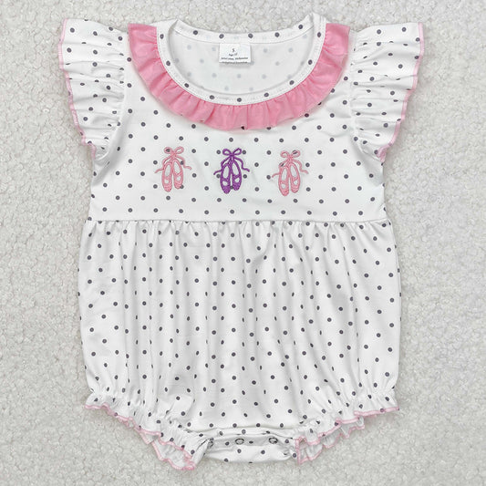 Baby Infant Girls Rompers Dots Ballet Shoes Embroidery Flutter Sleeve Rompers SR2119