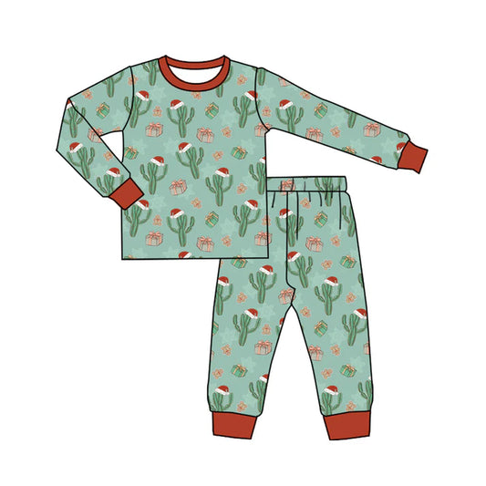 Preorder(moq 5) Baby Boys Long Sleeves Christmas Hats Cactus Plaid Top Pants Pajamas Set 7.23