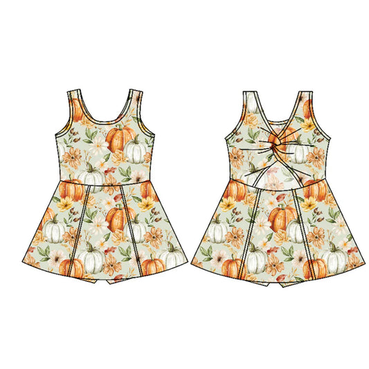 Preorder (moq 5)Baby Girls Sleeveless Flowers Pumpkins Shorts Knee Length Dresses 7.17