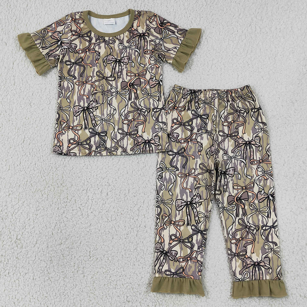 Baby Girls Pajamas Wood Camo Bows Tops Ruffle Pants Pajamas Sets GSPO2264