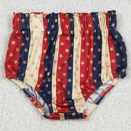 Baby Girls Bummies 4th Of July Stars Stripe Elastic Bottoms Bummies SS0313
