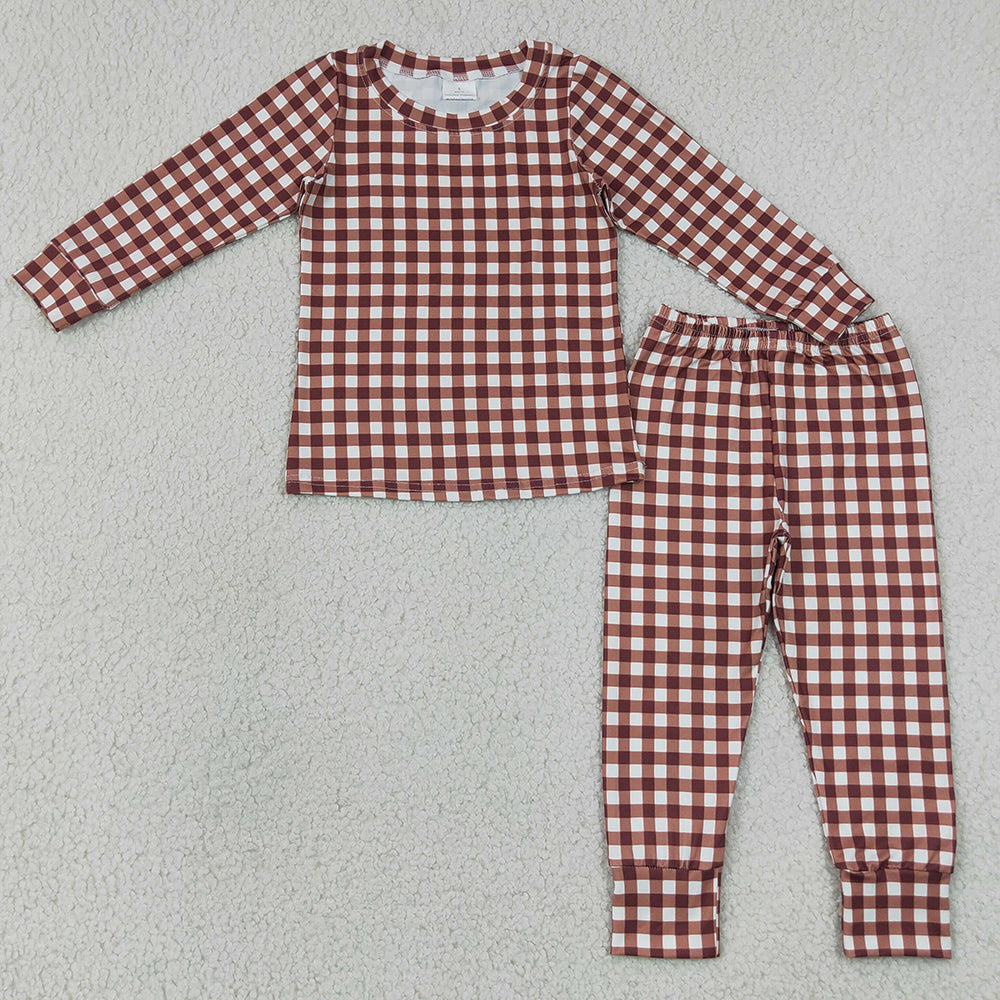 Baby Boys Pajamas Brown Checked Tops Pants Fall Pajamas Clothes Sets BLP1478