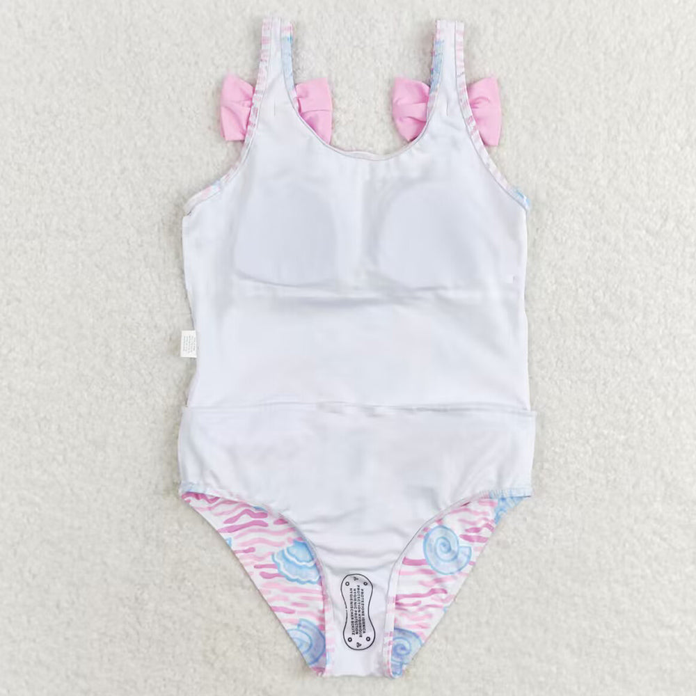 Baby Girls Swimsuits Pink Sea Shell Ruffle One Piece Bows Swimsuits S0274