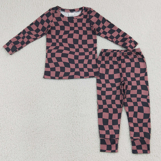 Baby Boys Pajamas Warped Checkerboard Print Top Pants Fall Pajamas Clothes Sets BLP1480