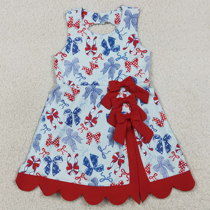 Baby Girls Dress Bows 4th of July Yoga Active Short Bows Scallop Knee Length Dress GSD3875