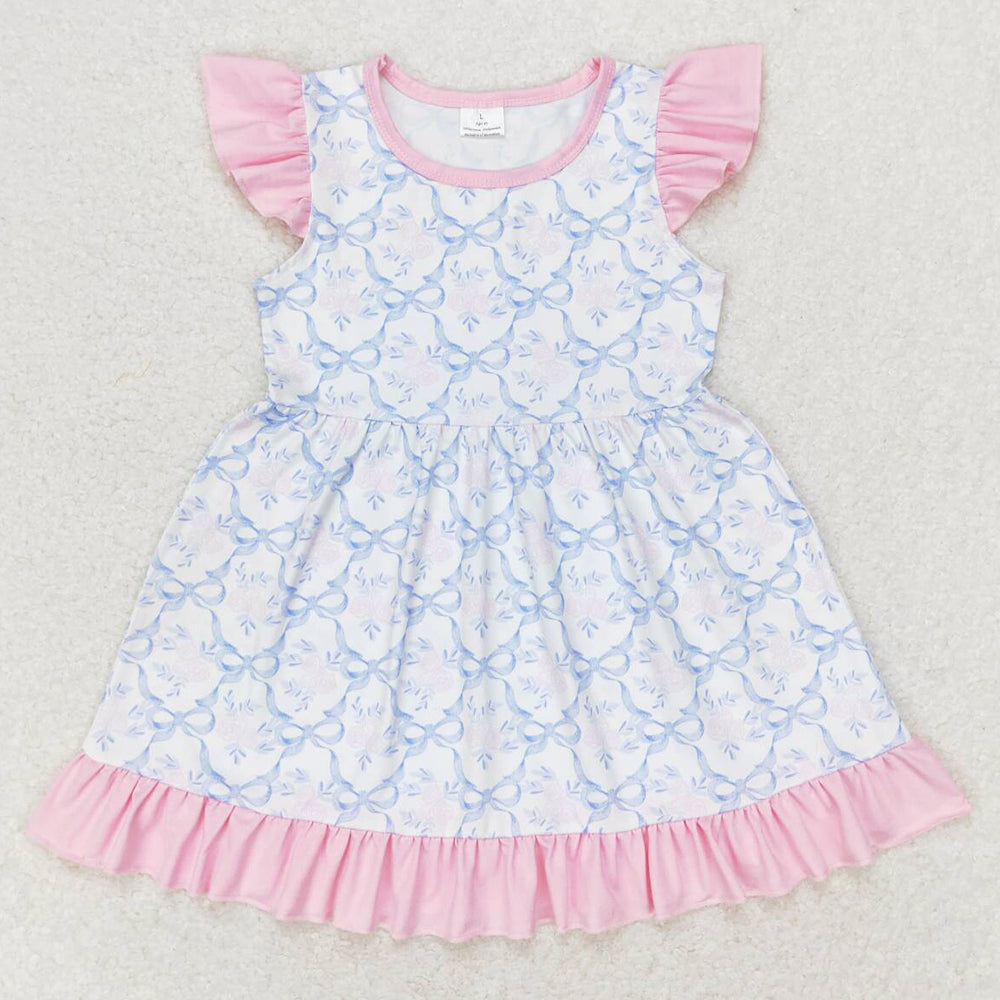 Baby Girls Dress Blue Bows Flutter Sleeve Knee Length Dresses GSD1152