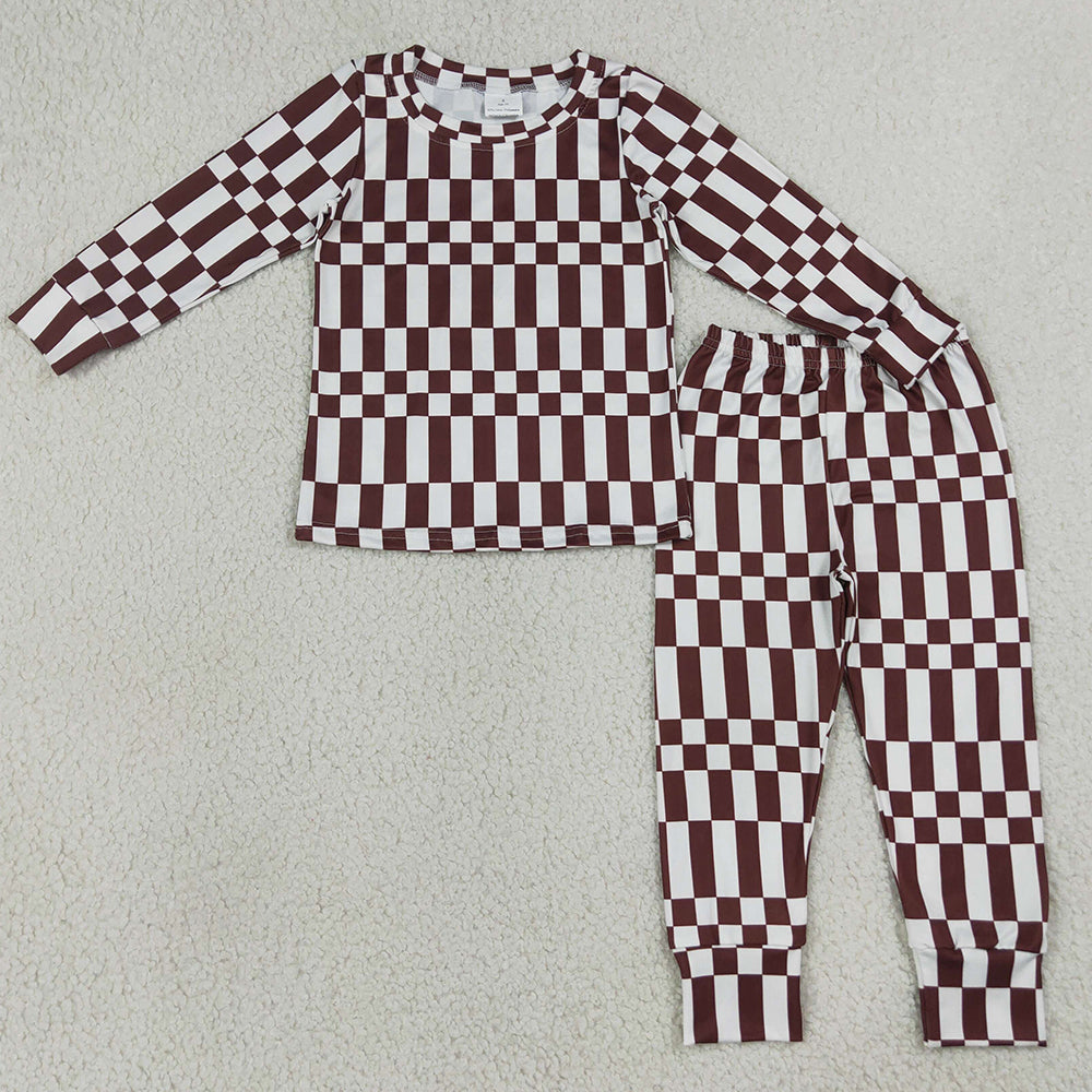 Baby Boys Pajamas Maroon Checked Top Pants Fall Pajamas Clothes Sets BLP1479