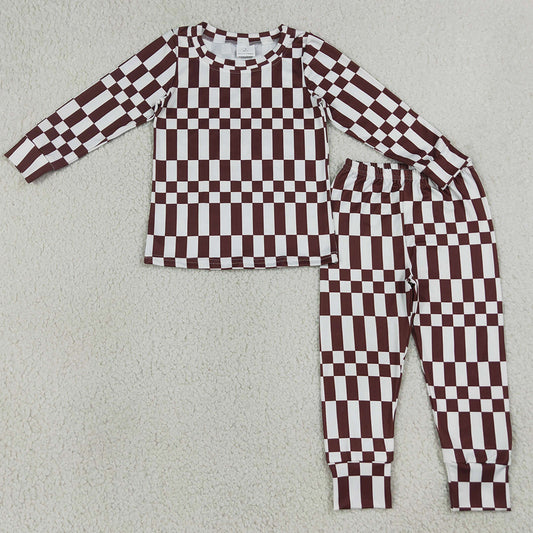 Baby Boys Pajamas Maroon Checked Top Pants Fall Pajamas Clothes Sets BLP1479