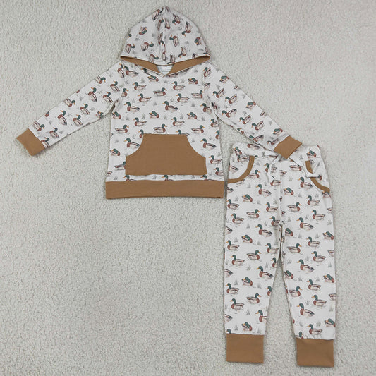Baby Boys Clothes Ducks Plaid Pocket Hoodie Jogger Pants Hunting Clothes Set BLP1510
