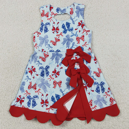 Baby Girls Dress Bows 4th of July Yoga Active Short Bows Scallop Knee Length Dress GSD3875
