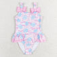 Baby Girls Swimsuits Pink Sea Shell Ruffle One Piece Bows Swimsuits S0274