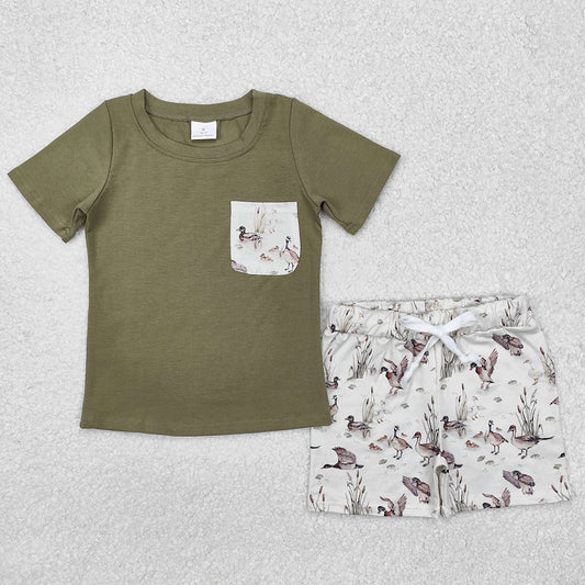 Baby Boys Clothes Green Hunting Top Ducks Mallard Shorts Clothes Sets BSSO1175