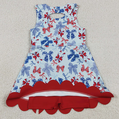 Baby Girls Dress Bows 4th of July Yoga Active Short Bows Scallop Knee Length Dress GSD3875