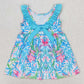 Baby Girls Dress Blue Flowers Ruffle Knee Length Dresses GSD1138