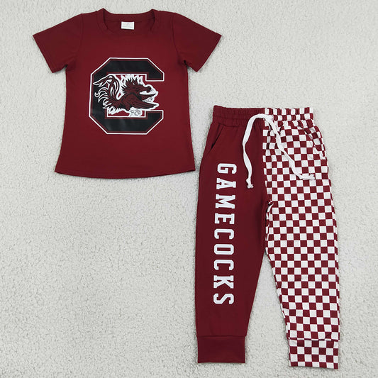 Baby Boys Clothes Vinyl Gamecocks Shirt Top Pockets Joggers Team Clothes Sets BSPO0701