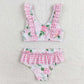 Baby Girls Swimsuits Summer Pink Flowers Top Ruffle Bottom Swimsuits S0318