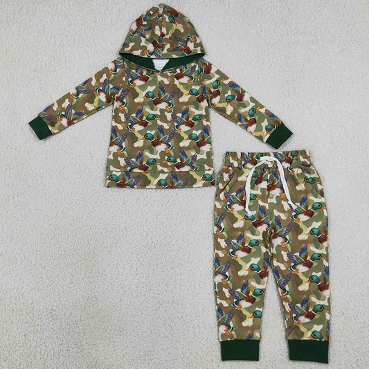 Baby Boys Clothes Green Camo Ducks Hoodie Pockets Jogger Hunting Clothes Set BLP1543