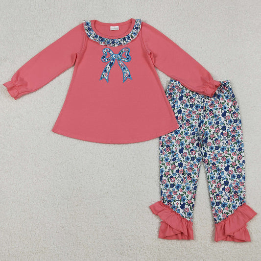 Baby Girls Clothes Embroidery Floral Bow Tunic Ruffle Leggings Clothes Set GLP2777 10.20